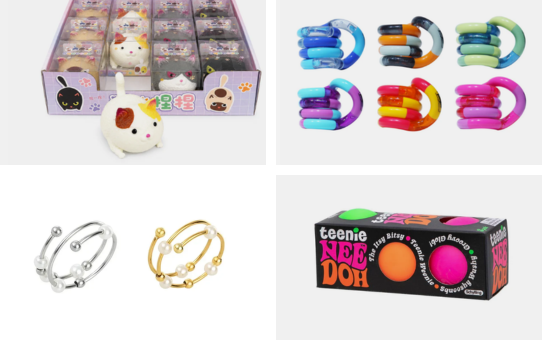 Collage med forskellige stimtoys/dimseting